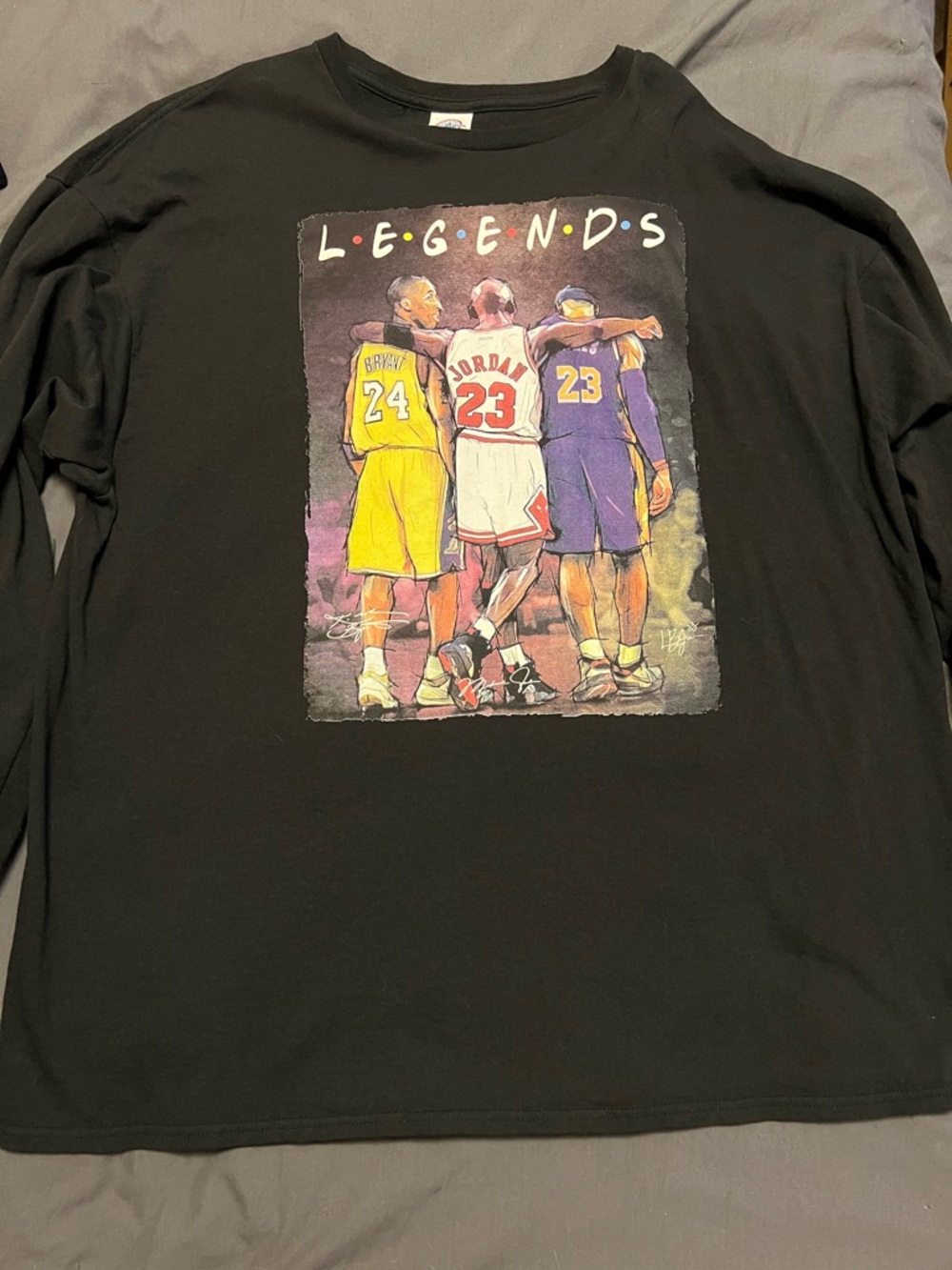 Kobe Bryant, Michael Jordan, LeBron James Graphic Long Sleeve Tee - Black